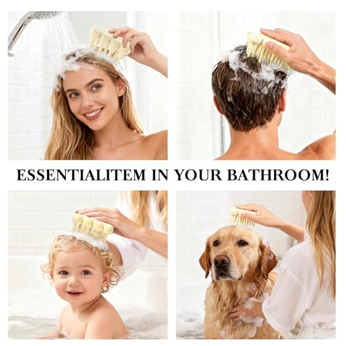 Silicone Shampoo Brush & Scalp Massager for Dry, Itchy & Dandruff Relief - Ergonomic Scrubber for Deep Hair Washing - Cream White - color: Light Yellow