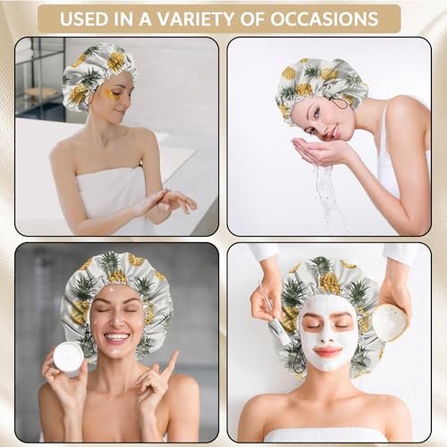 Shower Cap Adjustable Waterproof Double Layer Elastic Reusable Hair Bath Cap Cute Aesthetic for Women Girls-Pineapple - color: R12-Pineapple