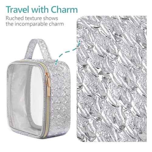 PACKISM Clear Makeup Bag Foldable - TSA Approved Toiletry Bag for Travel | Metal Zipper, Reinforced Seam, Water Resistant, Medium for Carry-on, Large for Checked Luggage, for Car Storage Organizer - color: 2 Pack Silver, size: Hybrid Traveler (1 Large & 1