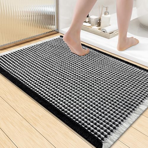 Smiry Waffle Bath Mat 36x24, Extra Soft Absorbent Bathroom Rugs, Non Slip Machine Washable Quick Dry Bath Rugs for Bathroom Floor, Tub, Shower, Home Decor Accessories, Black & Cream - color: Black & Cream, size: 36" X 24"