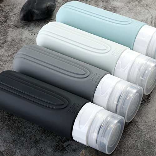 Mrsdry Travel Bottles for Toiletries, Tsa Approved 3oz Travel Size Containers BPA Free Leak Proof Refillable Liquid Silicone Squeezable Travel Accessories for Shampoo Conditioner Lotion (4 Pack) - color: Grey