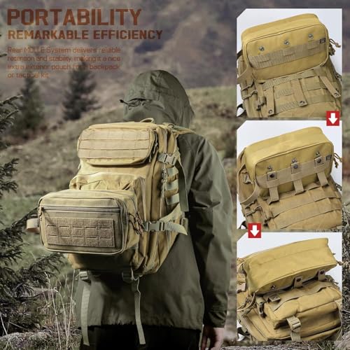 RXW EDC Toiletry Bag for Men, Tactical Dopp Kit, Molle Pouches Compact Travel Organizer for Shaving Shower, Hygiene, Grooming (Includes Dry/Wet Compartment & US Flag Patch) - color: Khaki