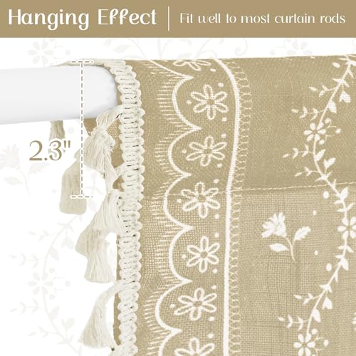 Yinhua Boho Tie Up Curtains for Windows Vintage Linen Valance Light Filtering Floral Valance Rod Pocket Rustic Adjustable Tassel Window Valances for Bathroom, 42" W X 45" L, Natural - color: Natural, size: 42"W x 45"L (Pack of 1)