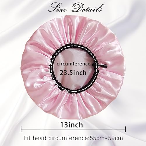 Shower Cap for Women, Large Shower Caps Reusable Waterproof with Elastic Band, Silky Satin Double-layer Bath Cap for Braids Long Hair - color: Set C