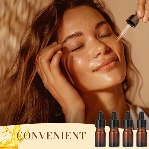erioctry 5ML/10ML Amber Glass Essential Oil Bottles and Eyed Dropper Black Caps Makeup Cosmetic Sample Container Boxes of Glass for Essential Oil Aromatherapy Use(Pack of 12) (5ML) - size: 5ML
