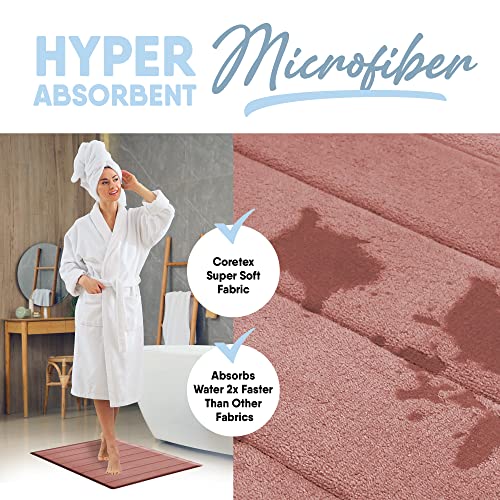 MICRODRY Quick Dry Memory Foam Luxury CoreTex Bath Mat Rug with, GripTex Skid Resistant Base, Ultra Absorbent, Comfort Soft, Easy Care, Fade & Pilling Resistant (Rose, 17x24)