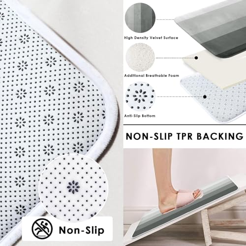 Striped Grey Shower Curtain Set with Toilet Lid Cover and Non-Slip Rugs for Bathroom, Minimalist Neutral Ombre 4 Pcs Shower Curtain, Modern Bathroom Set with 12 Hooks - color: Ombre Grey