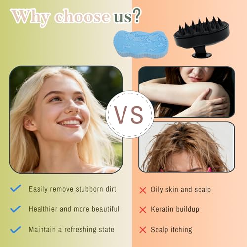 Magic Exfoliating Bath Sponge & Scalp Massager Set (2 Sponges, 1 Scrubber), Body Scrubber & Silicone Scalp Brush for Deep Cleansing, Dandruff Care & Relaxation