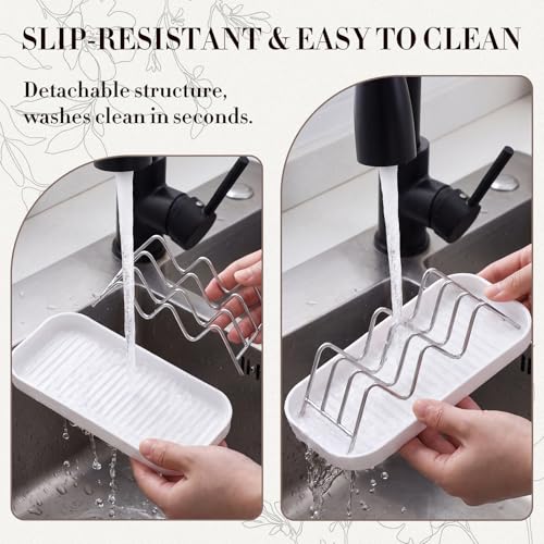Patelai Soap Dish Stainless Steel Bathroom Bar Soap Holder for Shower Rust Proof Metal Self Draining Sponge Shelf Tray for Kitchen Sink (Wave Style) - style: Wave Style