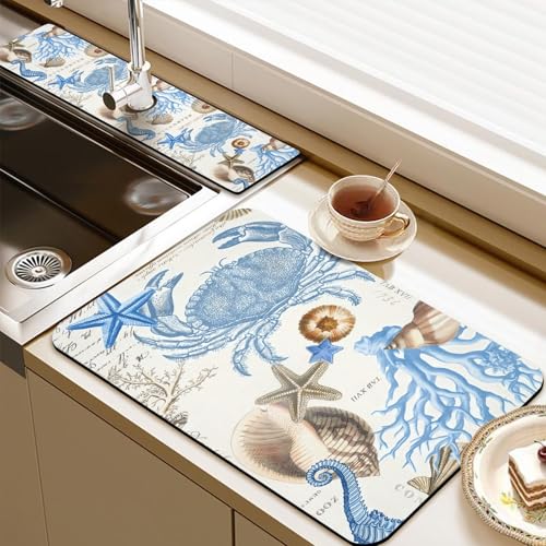 24.5" x 15.5" Dish Drying Mat & 24" x 5.5" Sink Splash Guard, Super Absorbent Drainer Rack Mat for Kitchen Counter Coffee Bar - color: Light Blue, size: 23.5"*15.5*+24"*5.5"