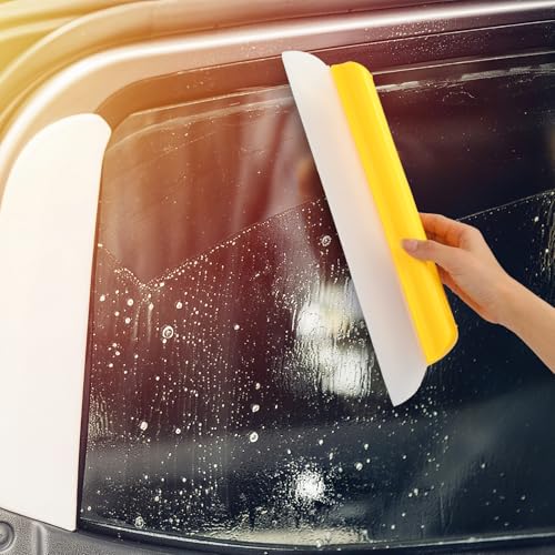 4 Pack 14 inch Car Drying Squeegee Longer Silicone Automotive Water Wiper Flexible Auto T-Bar Rubber Blade for Car Windshield Glass Window Bathroom Shower Squeegees Wash Tool (Yellow) - color: Yellow