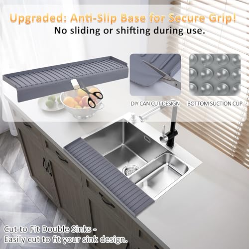 Sink Edge Protector with Suction Cup 14" 20" 24" 30", Silicone Sink Splash Guard for Kitchen & Bathroom, Protect Countertop from Scratches, Stains, for Stainless Steel Granite Quartz-Grey - color: Gray, size: 4in x 20in