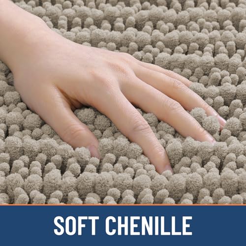 Smiry Bathroom Toilet Rugs U Shaped 24x20, Extra Soft Absorbent Non Slip Rubber Backing Chenille Contour Bath Rugs for Toilet, Machine Washable Contoured Bath Mats, Latte - color: Latte, size: 24'' X 20''