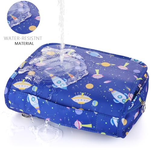 Kids Hanging Toiletry Bag for Boys, Travel Toiletry Bag for Little Young Boys Waterproof Wash Bag Toddler Traveling Toiletries, Space Blue - color: Space Blue