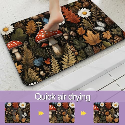 Retro Mushroom Bathroom Rugs, Fast-Absorbing Bath Mat, Quick-Dry Non-Slip Thin Rug for Bathroom Floor Kitchen 17"x30" - color: Retro Mushroom