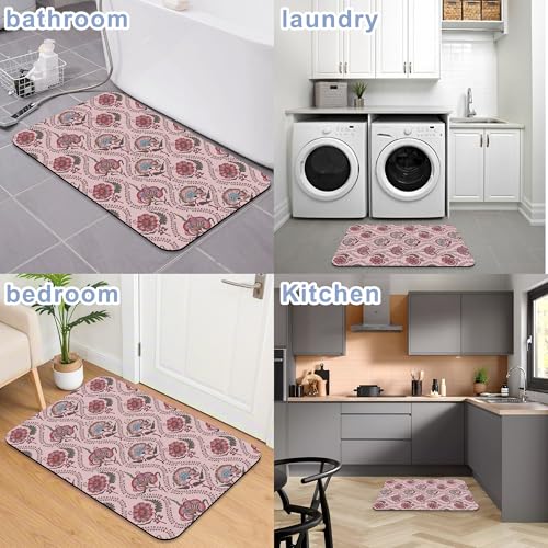 Bathroom Rug, Pink Indian Paisley Floral Bath Mat for Tub Non Slip, Soft Absorbent Easy Clean Quick Dry Bathroom Mat for Tub Shower Home Decor 17x29 inch