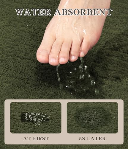 chakme Bathroom Rug Sets 2 Piece, Ultra Thin Quick Dry Bath Mat Set, Absorbent Bath Mat for Bathroom Non Slip Machine Washable, (Dark Green, 2 Piece) - color: Dark Green, size: 2Piece