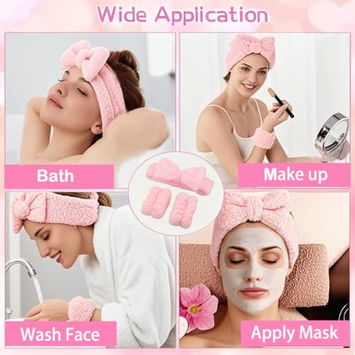 3 Pieces Face Wash Headband and Wristband Set, Makeup Skincare Headbands Spa Headband Towel for Women Skin Care Bath Wrist Bands for Washing Face (Light Blue) - color: Light Blue