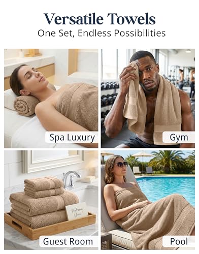 LANE LINEN 100% Cotton Towels Set - 16 Piece value pack - Soft, Absorbent & Durable - 4 Bath, 8 Washcloths, 4 Hand Towels for Bathroom - Ideal for Home, Spa & Gym - Quality You Can Trust - Taupe - color: 08: Taupe