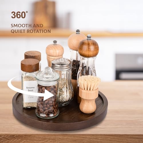 Wood Lazy Susan Organizer Kitchen Turntable for Cabinet Farmhouse Bathroom Decor Round Decorative Tray for Vanity, Counter, Sink, Coffee Table, 11 Inch, Walnut - color: Walnut, size: 11“