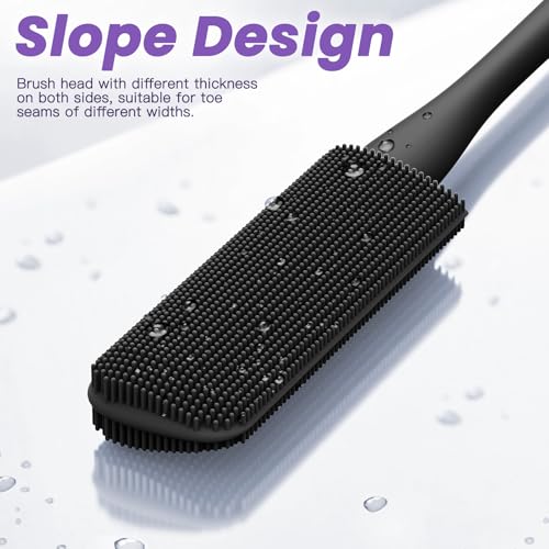Pack of 3 Silicone Toe Cleaning Brush,Soft Brush Foot Scrubber Long Handle Bathroom Shower Bath Brush Wet and Dry Use for Seniors,Elderly, Men and Women (Black) - color: Black