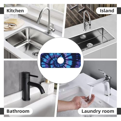 Tie Dye Blue Purple 15" X 5.5" Kitchen Sink Splash Guard Faucet Faucet Guard Draining Mat Sink Splash Guard Faucet Kitchen Bathroom - color: Tie Dye Blue Purple