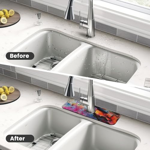 Kitchen Sink Splash Guard Faucet Mat, Colorful Violin Diatom Mud Absorbent Draining Mat For Kitchen Sink Bathroom - color: Colorful Violin, size: One Size