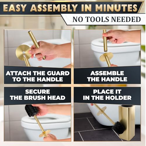Gold Toilet Brush and Holder Set - Instantly Elevate Your Bathroom Style - Stainless Steel Toilet Bowl Brush and Holder with 2 Rounded Corners, Replaceable Head, Removable Inner Bowl & Splash Guard - color: Gold Squircle