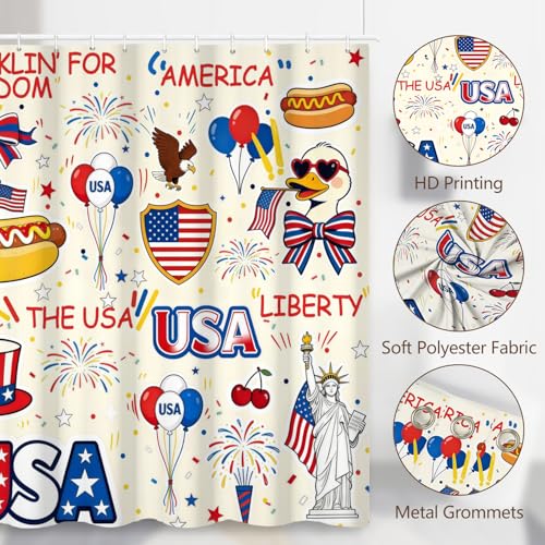 Fabric Shower Curtain with Hooks, Waterproof & Washable & Polyester, Fourth of July Patriotic Decorations Shower Curtains for Bathroom, Red White Blue Star Bathroom Curtain, House Gift, 71x74 Inch - color: 4th of July