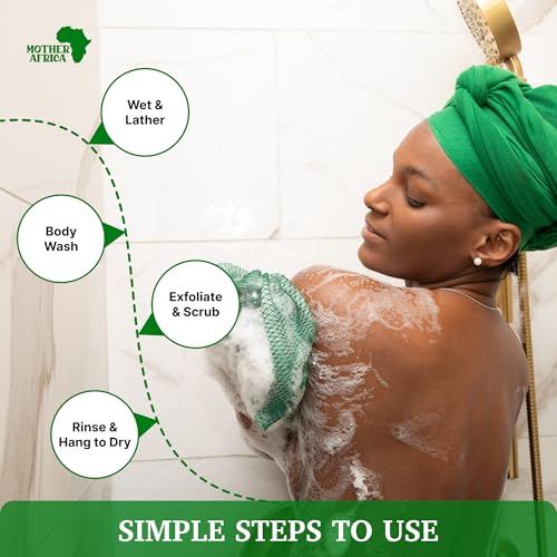 MOTHER AFRICA African Net Sponge Authentic with Knots 2 Pack Black Owned Exfoliating Body Scrubber Bath Sponge for Shower Washcloth Loofah Gentle Deep Cleansing Back Scrubber Face & Body Men & Women - color: Forest Green & Mint Green