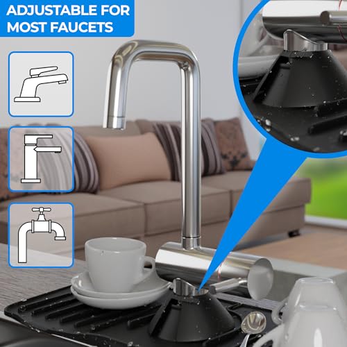 Black Kitchen Sink Splash Guard Behind Faucet. Food-Grade Silicone Kitchen Faucet Splash Guard for Bathroom, RV. Durable Faucet Absorbent Mat for Kitchen Sink with Flexible Petals, Grooves