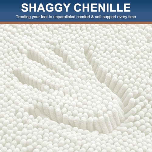 Smiry Luxury Chenille Bathroom Rugs 48x32, Extra Soft and Absorbent Shaggy Bath Mat, Machine Washable, Non-Slip Plush Carpet Runner for Tub, Shower, and Floor, Home Decor Accessories, Ivory - color: Ivory, size: 48'' X 32''