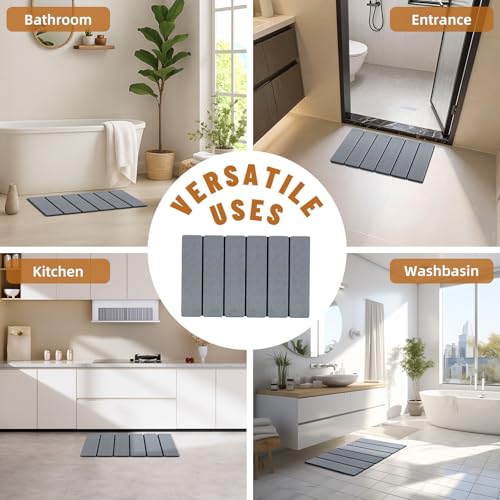 Luxspire Stone Bath Mat Foldable, Quick Drying Diatomaceous Earth Bath Mat for Bathroom, Large Bathroom Rug with Non-Slip Rubber Base, Easy Clean Accessories Outside Shower, 24 x 16 in, Dark Gray - color: A-dark Gray