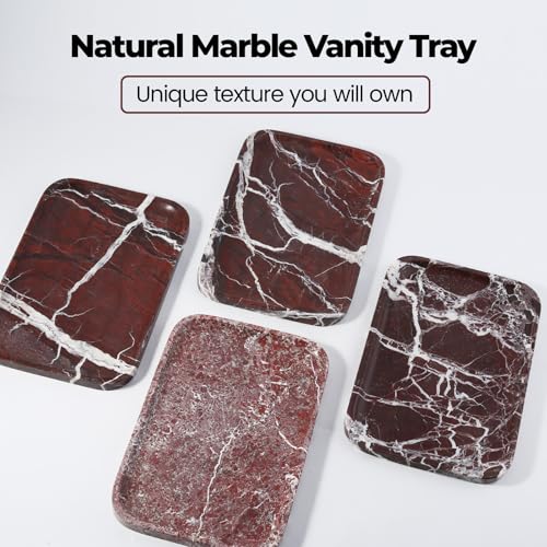 Marble Vanity Tray, 11.8in Stone Bathroom Tray for Countertop, Red Decorative Tray for Dresser Organizer, Luxury Serving Tray for Kitchen, Storage Dish for Kitchen Sink, Perfume, Jewelry Holder - color: Rose Red