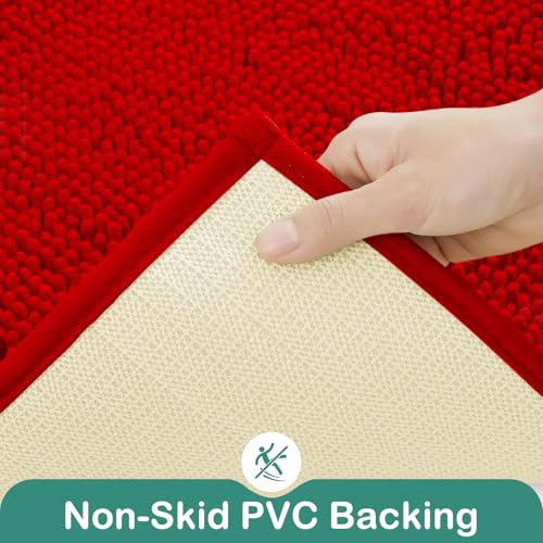 HOMEIDEAS Bathroom Rugs Set 2 Pieces, Ultra Soft Non Slip Absorbent Chenille Toilet Bath Mat Set (Red) - color: Red-red, size: 1'8" x 2'8" (U Shape 20"x24"+20"x32")