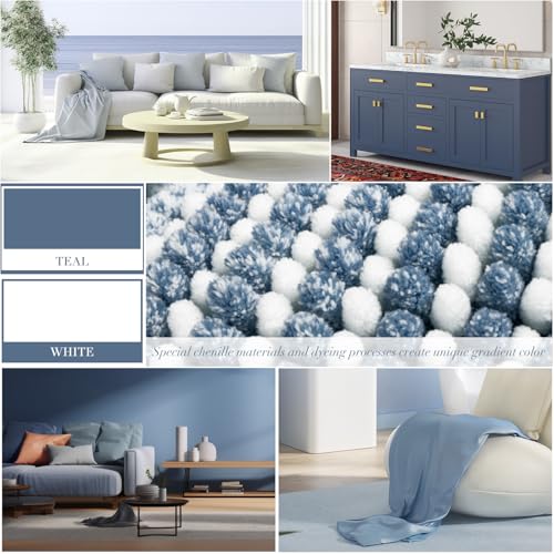 BSICPRO Bathroom Rugs Sets 3 Piece, Toilet Rugs U-Shaped Contour Bath Mat Set, Long Striped Absorbent Non Slip Chenille Shower Mat, Fog Blue - color: Fog Blue, size: 20"x47"+16"x24"+ U Shape 20"x24"
