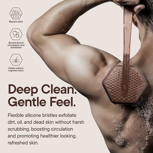 TOOLETRIES Silicone Back Scrubber for Shower, Bath Brush - Chocolate | Long ergonomic handle and non-slip grip make exfoliating hard-to-reach areas simple and comfortable. - color: Chocolate