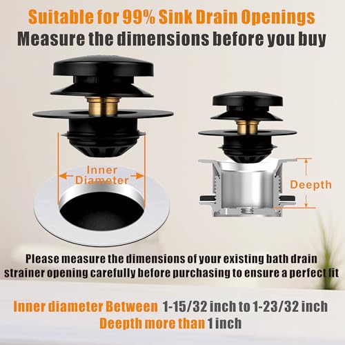 Artiwell Tub Drain, 2 in 1 Pop-up Bathtub Plug with Hair Catcher, Easy Installation Bath Drain Stopper with Strainer, MATT Black - color: Matt Black