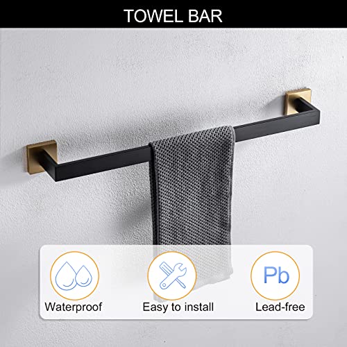 5 Pieces Bathroom Hardware Accessories Set Black and Gold Towel Bar Set,Wall Mounted Stainless Steel,23.6 Inch - color: Gold&black
