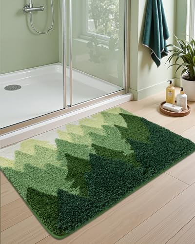 DEXI Bathroom Rugs Non Slip, 32x20 Washable Microfiber Bath Mat Quick Dry, Absorbent Ultra Soft Forest Trees Bathmat for Shower Floor Tub Sink, Green - color: Forest Green, size: 32" X 20" (Rectangular)