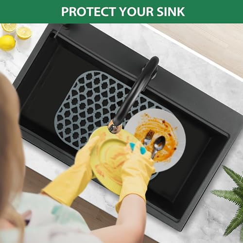 Sink Protectors for Kitchen Sink 13x11 &16x12 & 18x16 & 19x14 & 21x16 & 22x13 & 24x13 & 25x16 & 26x14 & 28x14 & 30x16, Silicone Sink Mat Grid (16.8"x12.6") - color: Gray