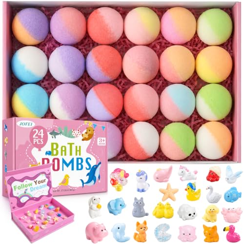 Bath Bombs for Kids with Surprise Inside, 24 Pack Kids Bath Bombs with Toys Inside Gift Set, Kid Bubble Bath Fizzy for Girls Boys with Bath Toys - color: Pink Edition