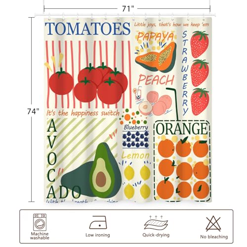 Fabric Shower Curtain with Hooks, Waterproof & Washable & Polyester, Summer Funny Doodle Colorful Cute Fruit Shower Curtains for Bathroom, Unique Cartoon Bathroom Curtain, House Gift, 71x74 Inch - color: Fruits Graffiti