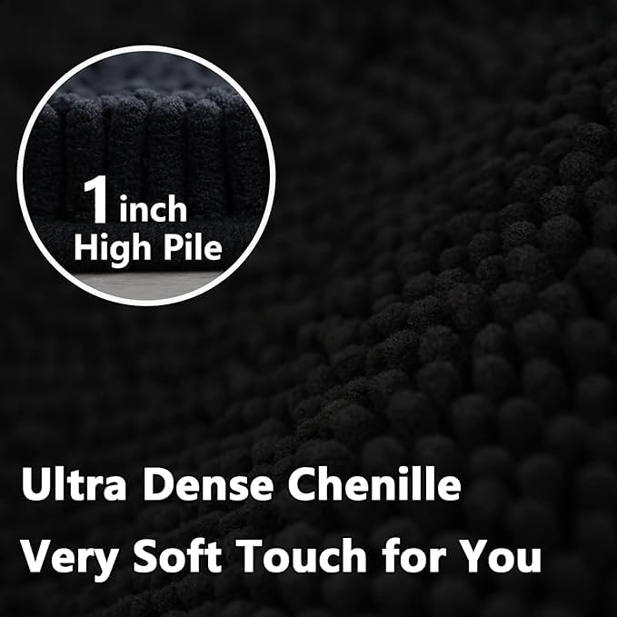 U-Shaped Toilet Rug, Chenille Contour Bathroom Mat, Non-Slip PVC Backing, Machine Washable, 24x20, Black - color: Black, size: 1'8" x 2' (20"x 24"U)
