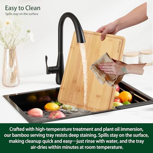 Bamboo Tray for Serving Food, Tray for Eating and Serving Coffee, Tea, 13.0×9.1 Inch - size: 13" x 9.1" x 0.6"