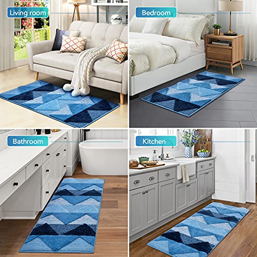 Tindbea Bathroom Rugs and Mats Sets 2 Pieces, Non-Slip Soft and Absorbent Microfiber Bath Rug Mat and Runner for Bathroom, Quick Dry Machine Washable (20" x 47" Plus 20" x 32", Blue) - color: Blue