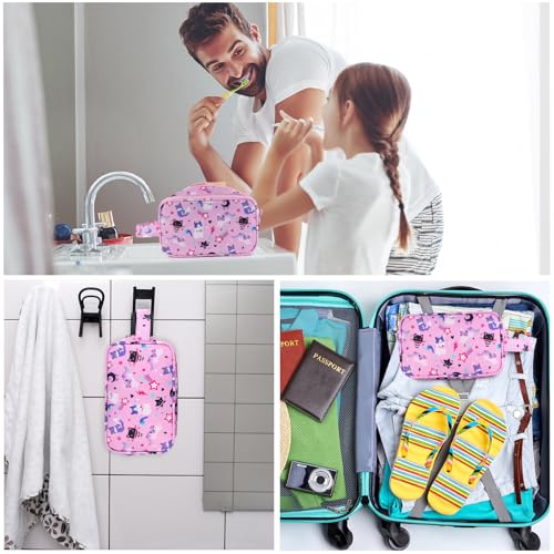 Kids Toiletry Bag for Girls, Travel Toiletry Bag for Little Young Girls Cosmetic Bag Makeup Bag Waterproof Hanging Wash Bag Toddler Toiletries, Cat Pink - color: Pink Cat