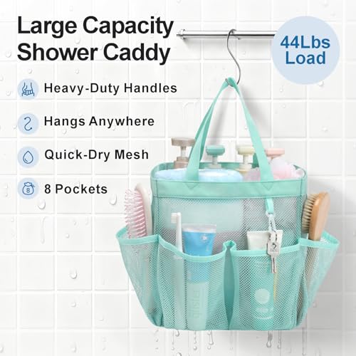 Mesh Shower Caddy Portable - 8 Pockets, S-Hook, Shower Bag for Dorm Camping | 2-Handle, Quick-Dry, Hanging Toiletry Organizer, College Dorm Room Essentials for Girls, Gym, Travel & Bathroom, Sage Green - color: Sage Green, size: L (Classic Dorm Caddy)