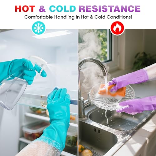 Elgood Reusable Long Dishwashing Cleaning Gloves with Latex Free, Long Cuff,Cotton Lining,Kitchen Gloves 2 Pairs,Purple+Blue Large - color: Long Cuff-purple+blue, size: Large (Pack of 2)