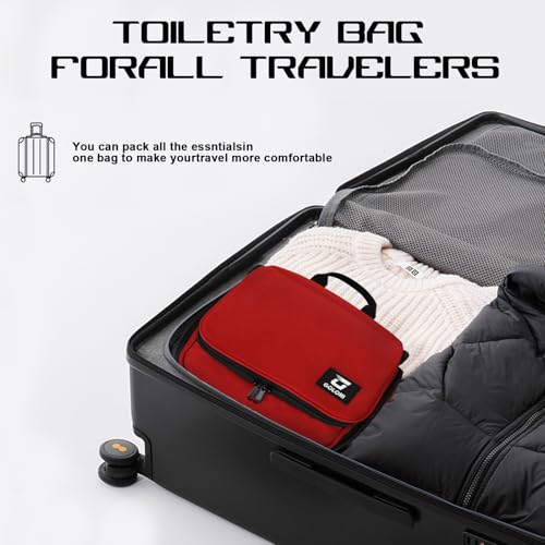 Goloni Hanging Toiletry Bag, 10 Compartments Water-Resistant Makeup Bag with 360° Spinning Metal Hook, Large Travel Cosmetic Organizer for Men & Women, Red (7.05oz) - color: Red